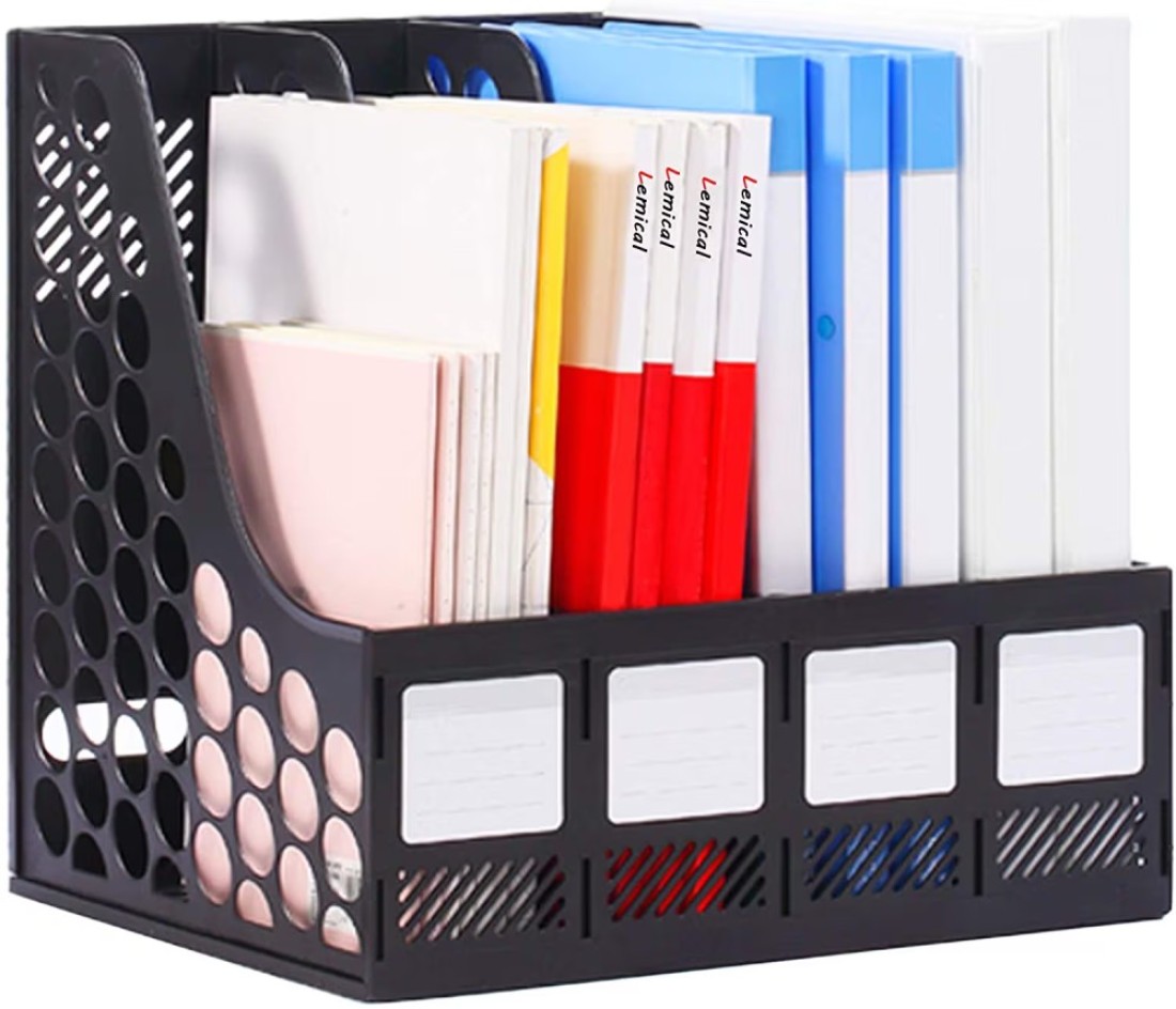 Generic Large Space Magazine File Holder Organizer Box With 4 Vertical Compartments, Desktop, File Documents