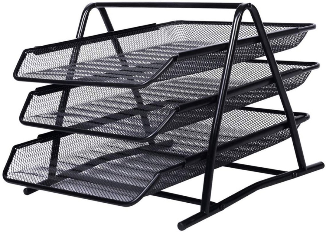 Generic Metal A4 Paper Office Mesh Document Basket File Paper Tray Letter Organizer Holder Desktop Accessories-3 Tires [Ebjs3001]
