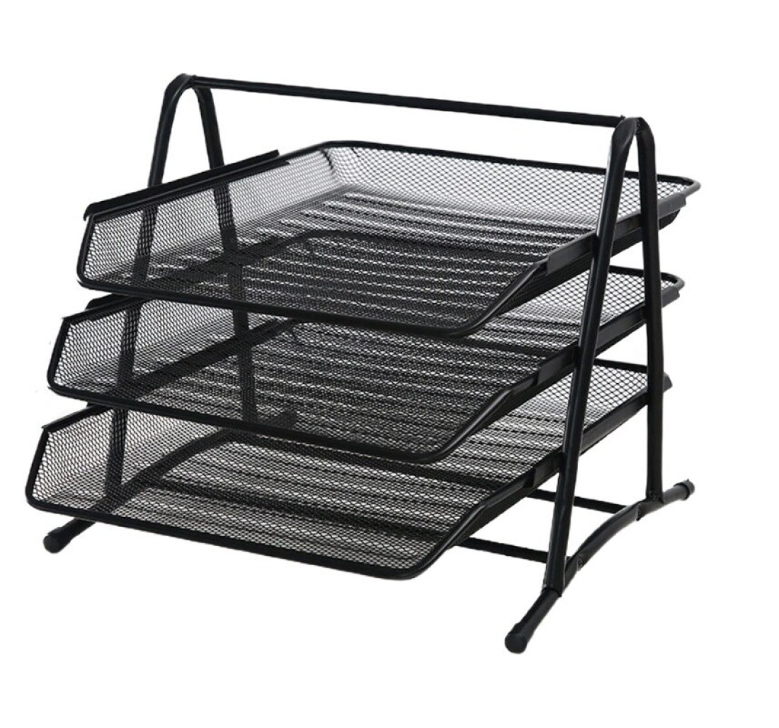 Lavish Desk Deposit Tray 3 Layer, A4 Letter Paper Document Wire Mesh Storage Organizer, Black