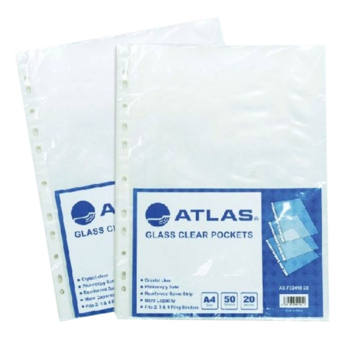 Atlas Crystal Clear A4 Sheet Pockets - 20 Pieces