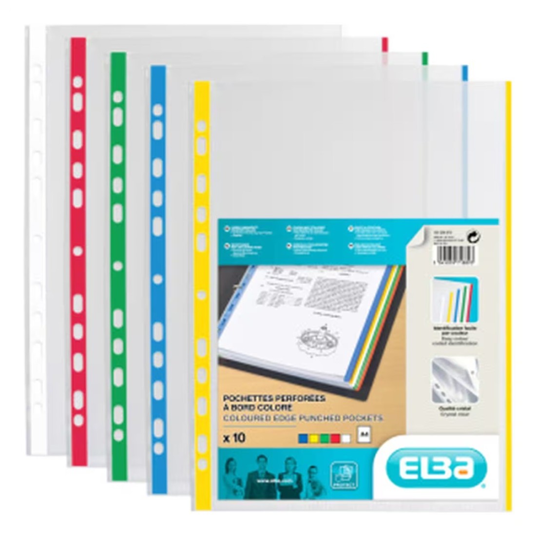 Elba Edge Coloured Punched Bag Assorted A4 10 Pockets