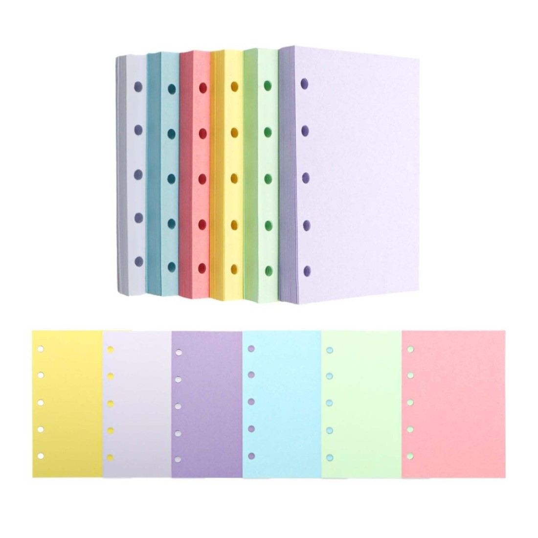AxeWoodz Colored A8 Refill Paper 300 Sheets Blank Loose Leaf Paper 6 Colors 5 Hole Binder Paper Notebook Filler Paper Refillable Binder Inserts