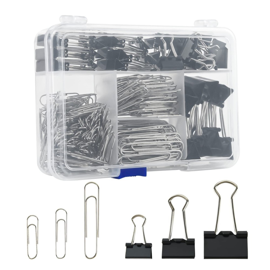Binder Clips Paper Clips Assorted Sizes 340pcs Black Binder Clips Jumbo Paperclips Set Large Paper Clips for Office School Supplies Binder Paper Clips in Container with Compartments
