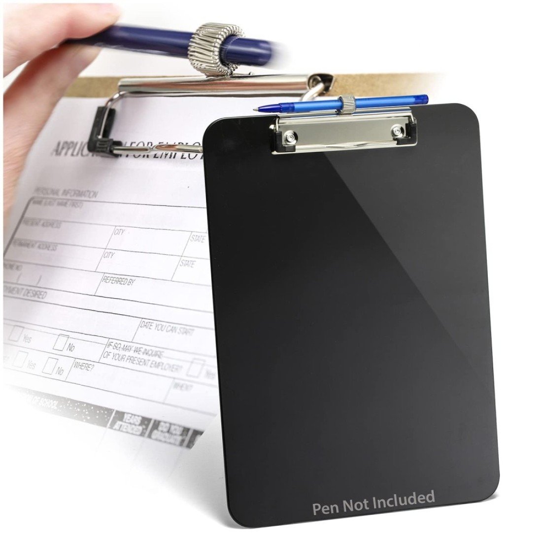 Officemate Plastic Clipboard Letter Size Low Profile Clip with Pen Holder Black 83075