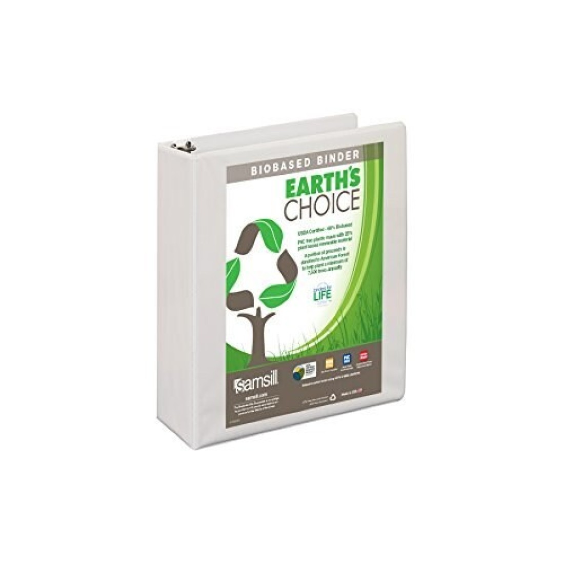 Samsill Earths Choice Biobased Durable 3 Ring View Binder 2 Inch Round Ring Up to 25 Plant Based Plastic USDA Certified Biobased White