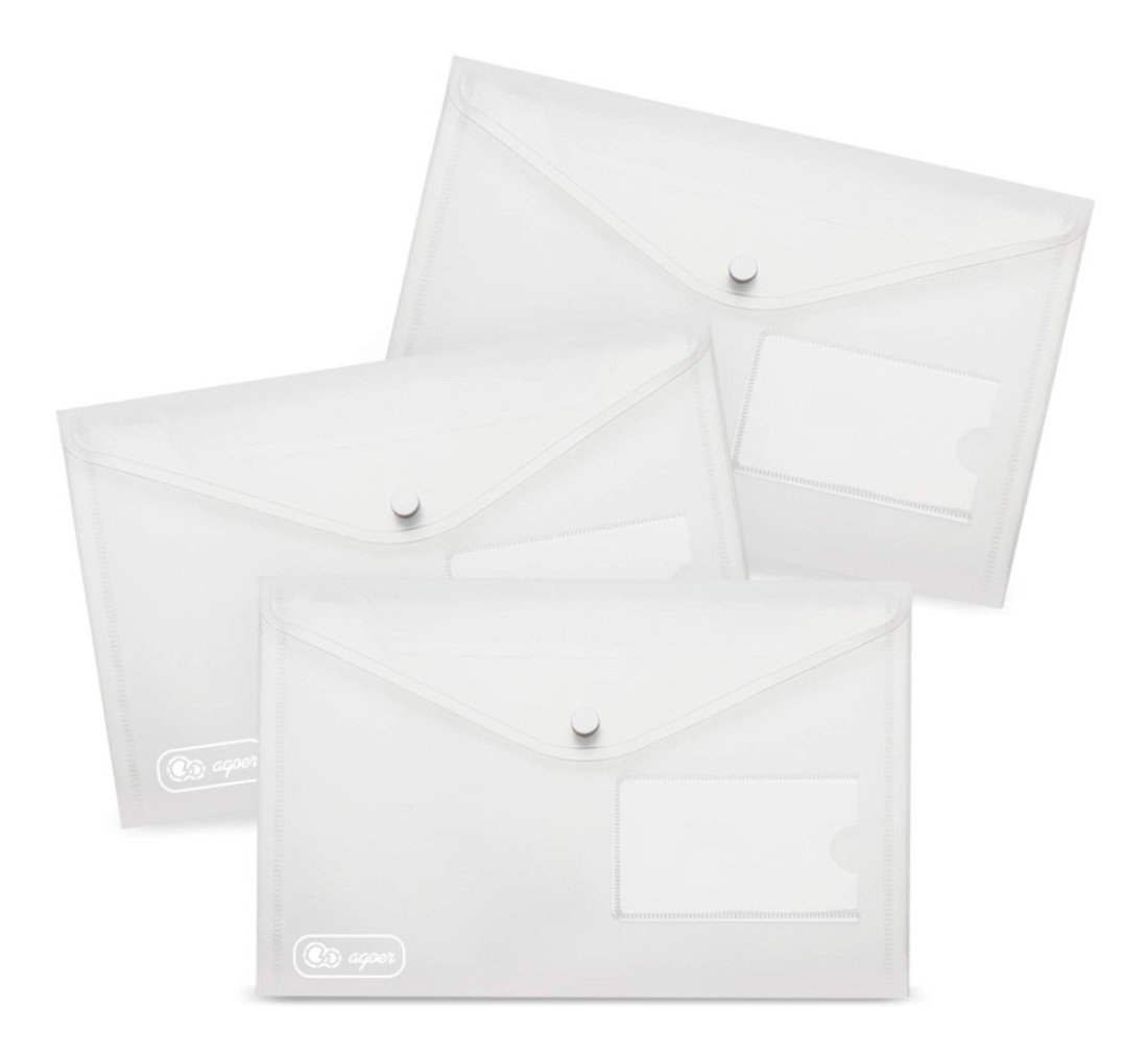 Agoer Plastic Envelopes 24 Pack Clear Plastic Poly Envelope with Button Snap Closure A5 Clear Plastic Folders for Documents Plastic File Bag Filing Envelopes for School Work Office Organization