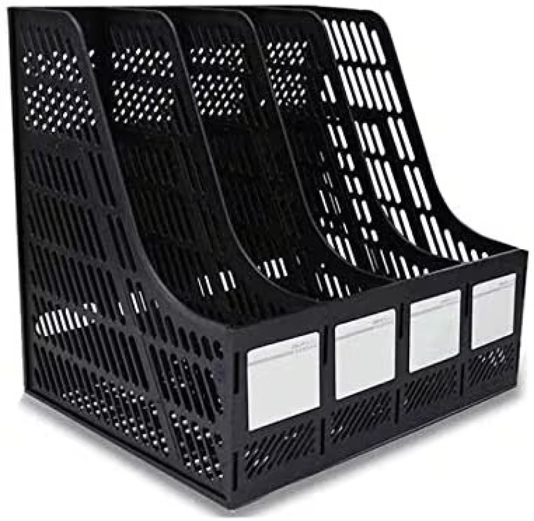 Joyelife Plastic Desktop Shelf 4 Sections Magazine File Document Folder Book Frames Dividers Cabinet Shelve Display and Storage Organiser for Home or OfficeBlack