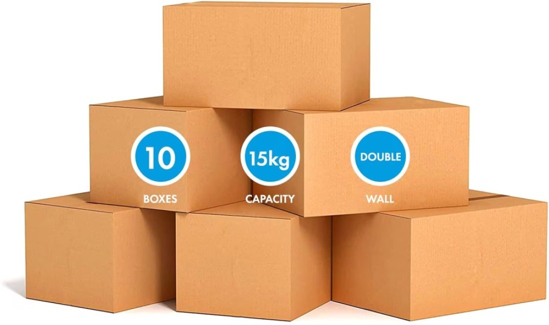 Markq [10 Pack] Small Double Wall 100% Recyclable Corrugated Cardboard Moving Boxes with 15 KG capacity, 41 x 33 x 33 cm Brown Carton for Packaging, Shipping and Storage, 5 ply