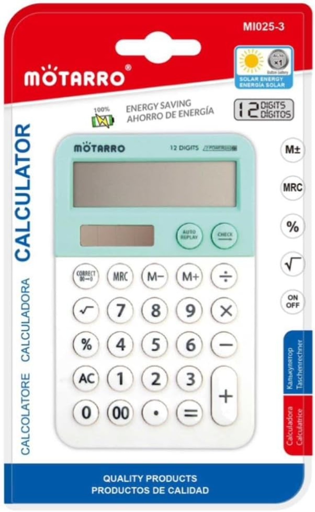 Motarro Calculator 12 Digits 7.5 cm x 12 cm Multicolor MI025-3