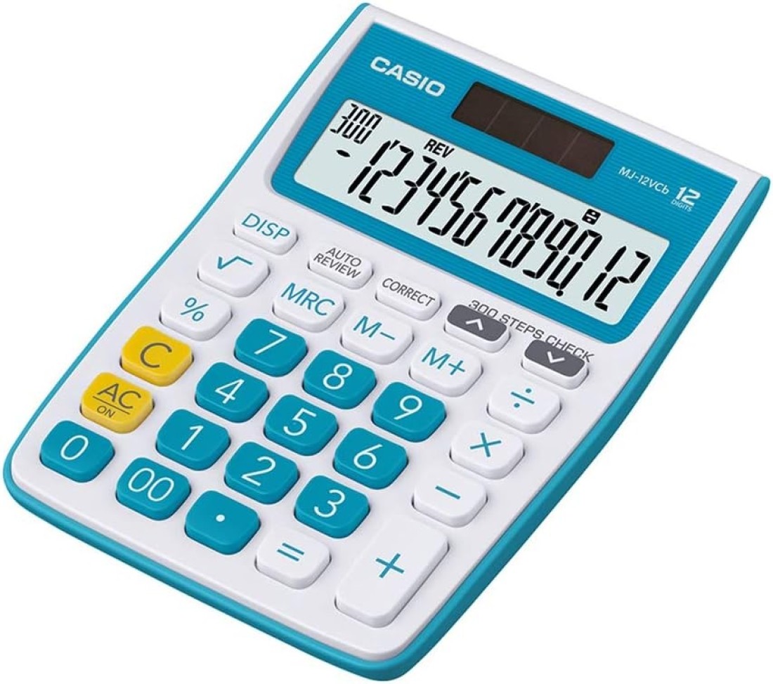Casio MJ-12VCb-BU 300 Steps Check &amp; Correct Colourful Desktop Calculator (Blue)