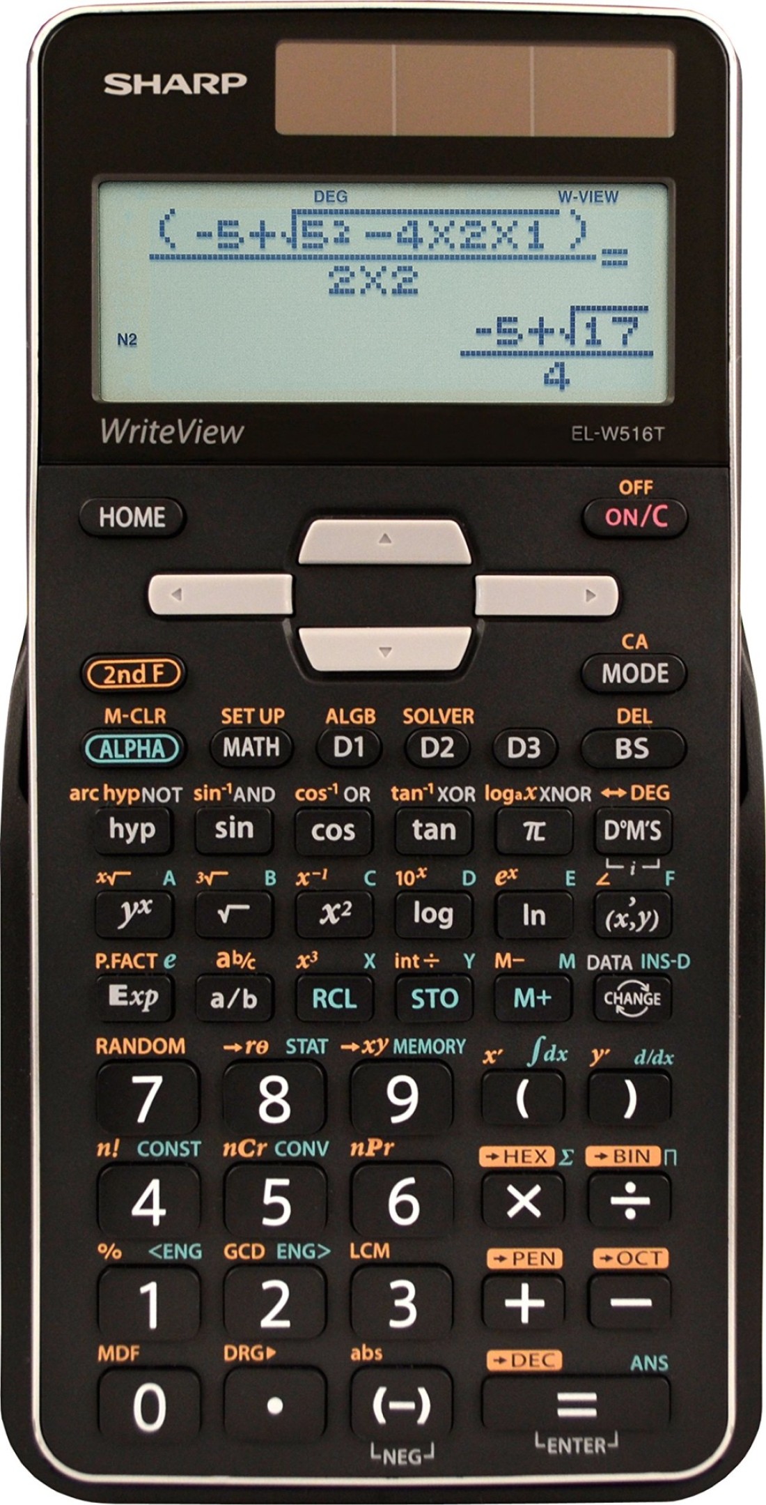 Sharp EL-W516TBSL 16-Digit Advanced Scientific Calculator with WriteView 4 Line Display, Battery and Solar Hybrid Powered LCD Display, Black &amp; White, Black and Silver, Model Number: ELW516TBSL, Large