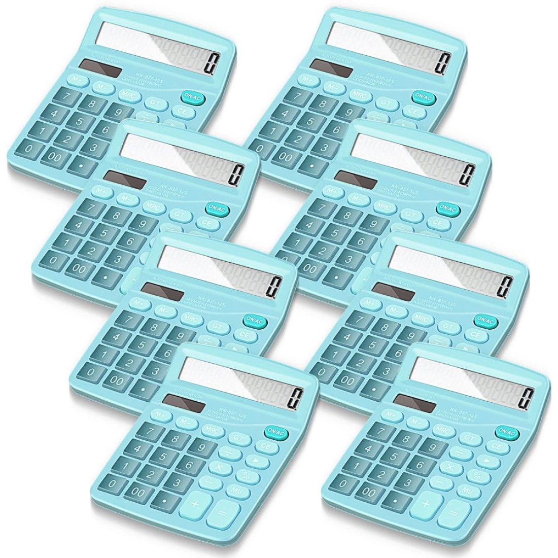 Konohan 8 Pieces 12-Digit Calculator, Solar Basic Desktop Calculator Large Display Electronic Calculators Dual Power Handheld Calculator for Home Office School (Blue)