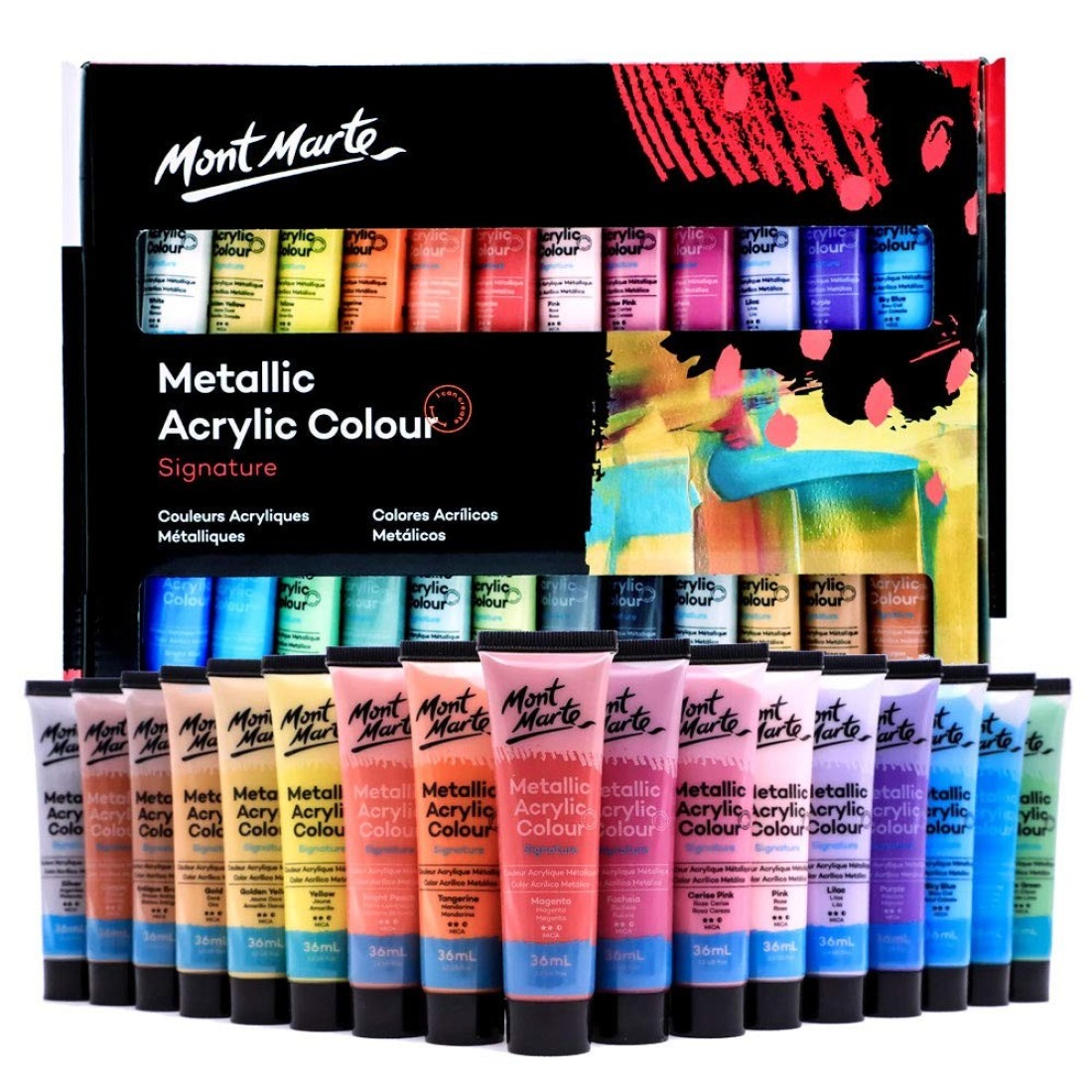 MONT MARTE Premium Metallic Acrylic Paint Set 24 x 102 Ounce Pack of 24 36ml Tubes 24 Colors