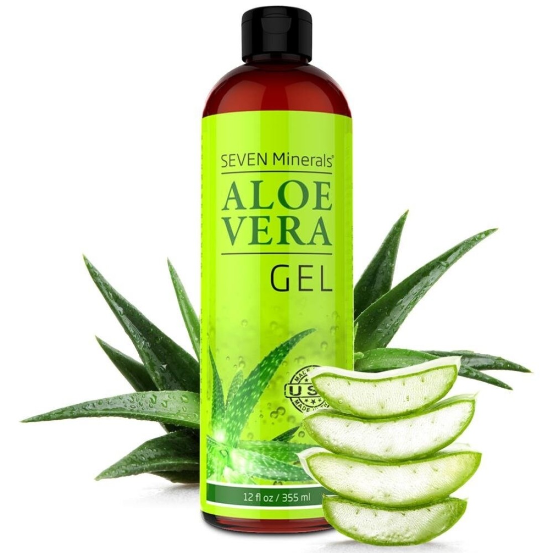 Seven MineralsAloe Vera Gel 99 Organic Big 12 oz NO XANTHAN so it Absorbs Rapidly with No Sticky Residue made from REAL JUICE NOT POWDER