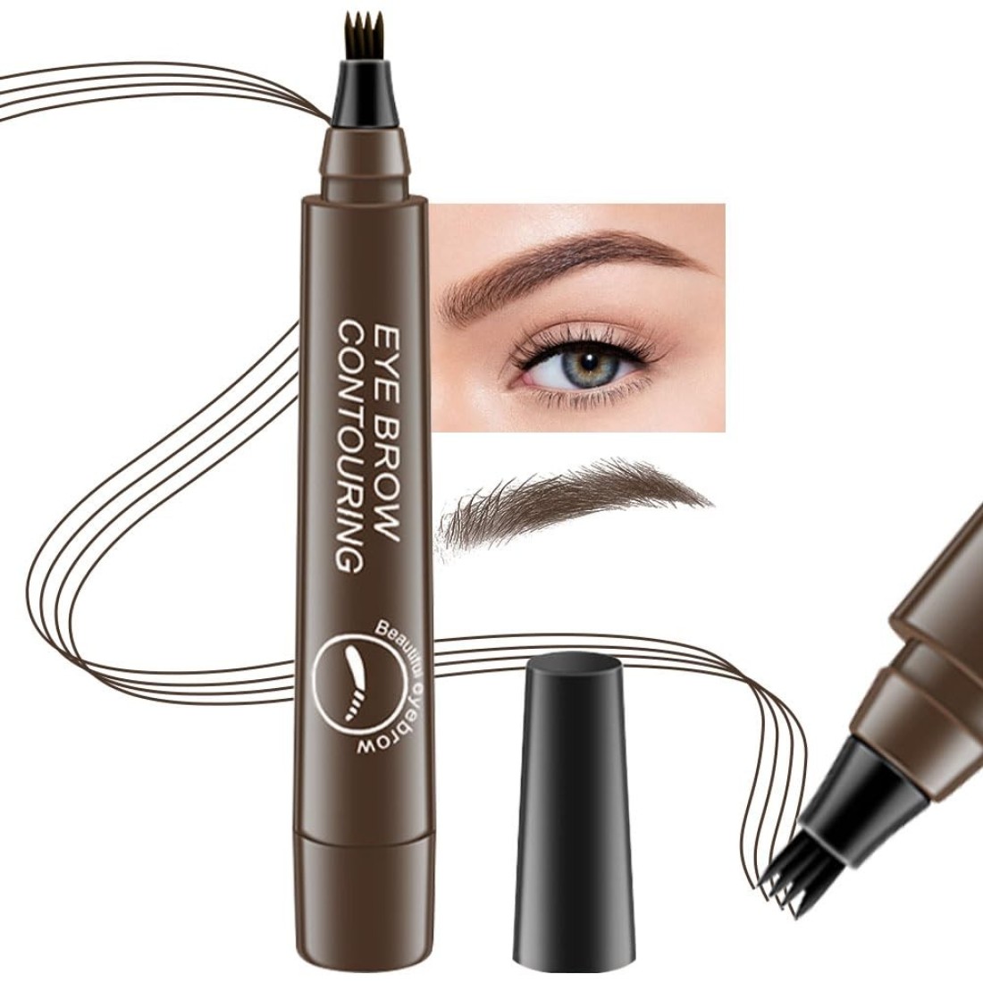 BINGBRUSH Eyebrow Pencil Micro 4 Point Ink Pen by Brow Stylist - Eye Makeup Lift &amp; Snatch Eyebrow Pen Kits Long-Lasting Waterproof Natural Eyebrow Hair (1Pc 02# Dark brown)