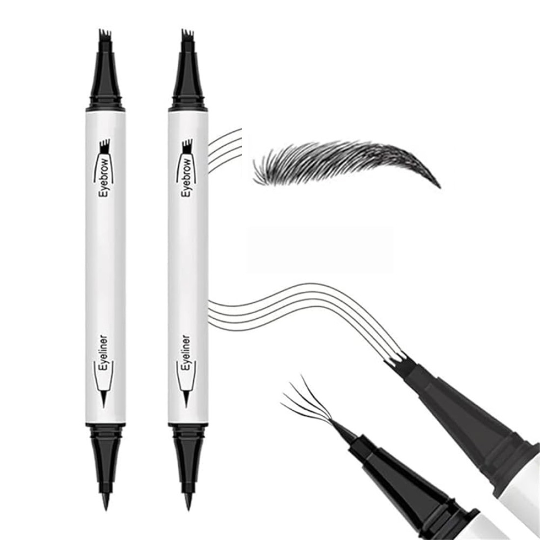 2PCS Waterproof 3D Eyebrow Pen, Dual-Ended Microblading Tattoo Pencil with 4 Fork Tip, Long-Lasting Eyebrow Tint for Natural-Looking Brows (2pcs-05 Black)