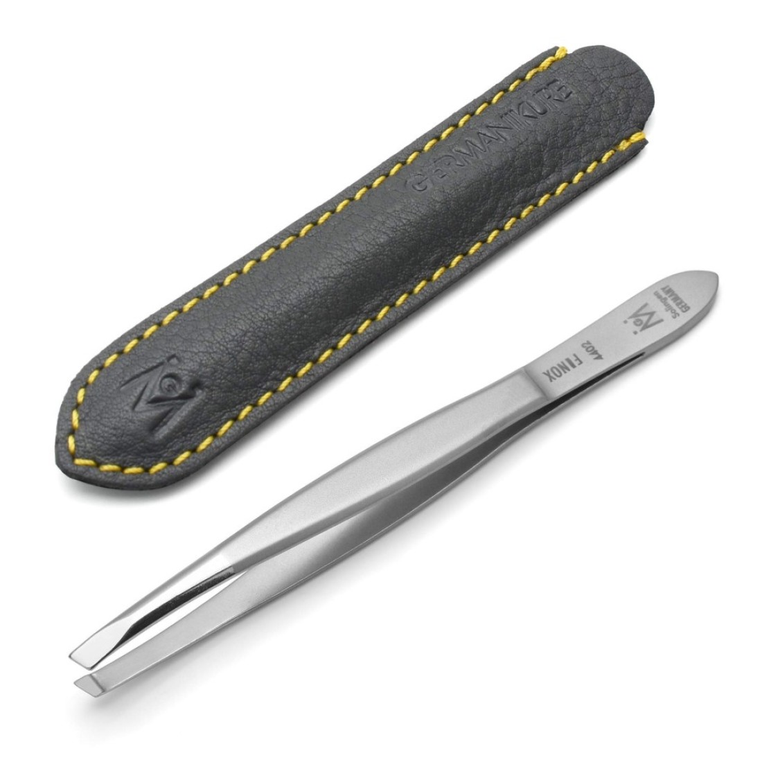 GERMANIKURE Slanted Tweezers in Leather Case Made in Solingen Germany