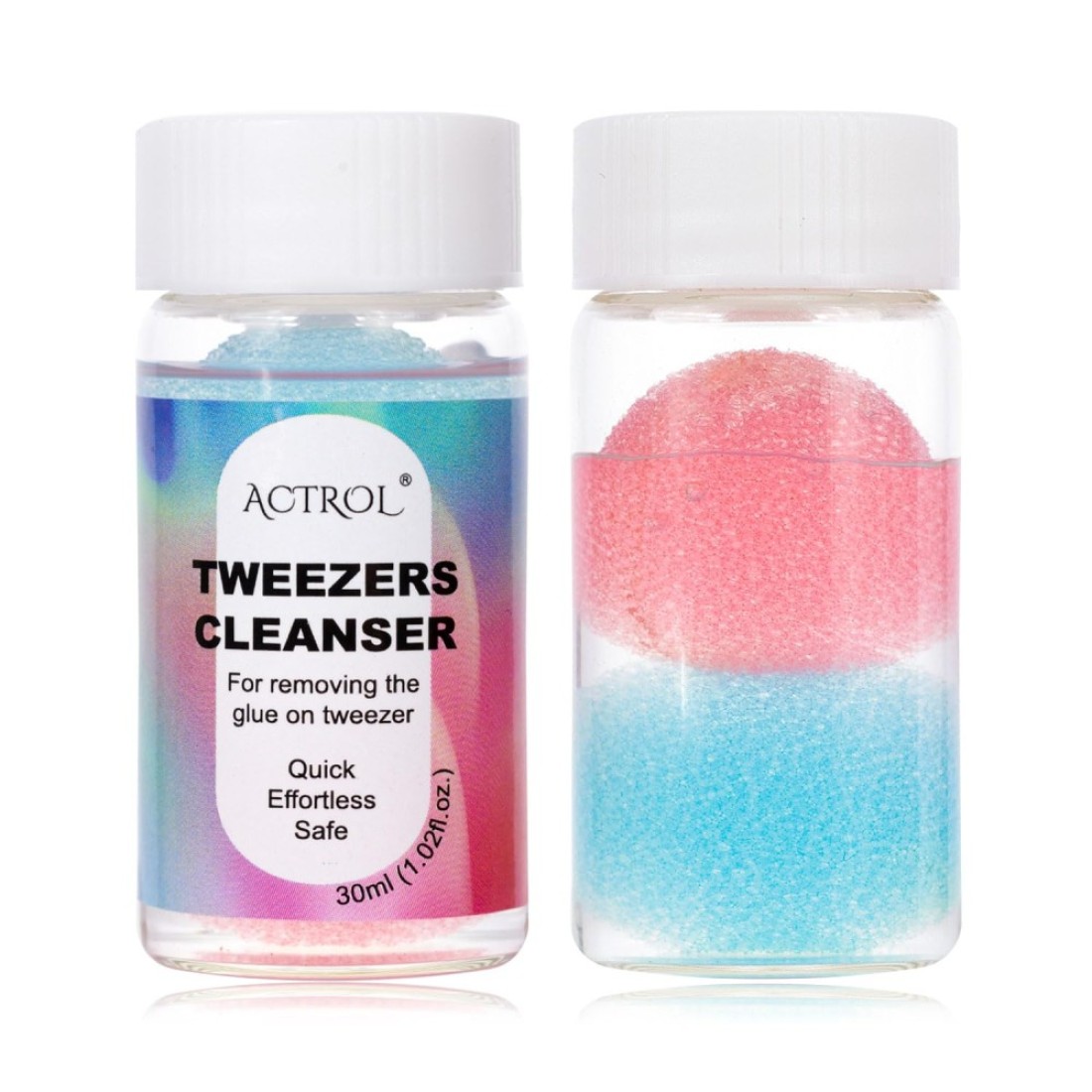 Eyelash Extensions Tweezer Cleanser 1 Bottles Lash Tweezers Cleaning Tool for Lash Glue Remover with Sponge Blue Pink Ball Lash Tweezer Liquid Supplies