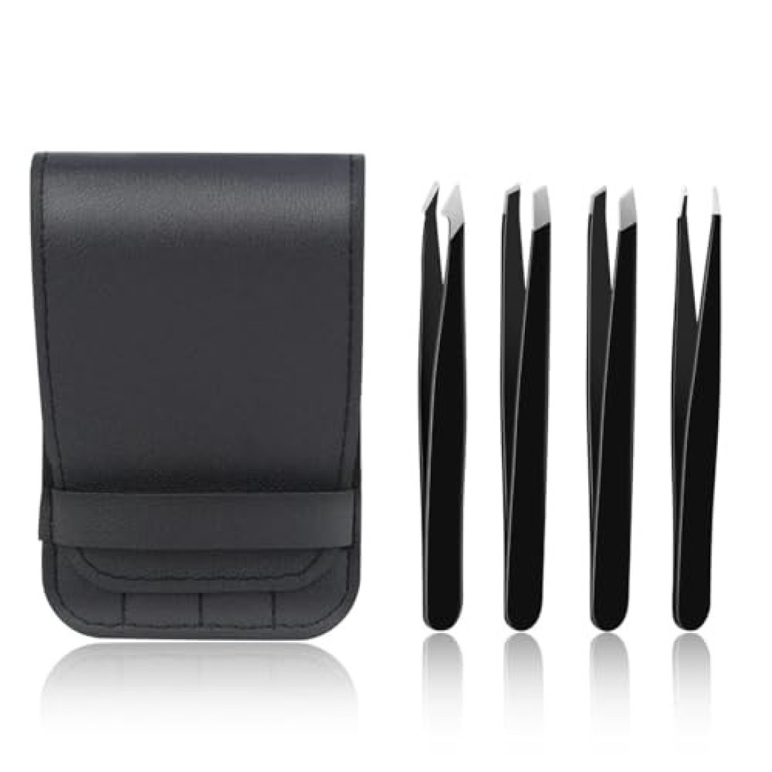 4 Pack Eyebrow Tweezers Set Tweezer Kit for Women Plucking Tweezers for Facial Hair Ingrown Hair Precision Tweezers Set Stainless Steel Eyebrows Tweezers Professional Tweezers Splinter Removal (Black)