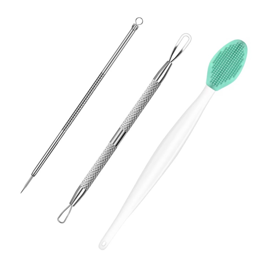 3Pcs Blackhead Remover Pimple Popper Tool Kit Pimple Extractor Acne Treatment Surgical Grade Blackhead Comedone Removal Popper Tool Cleaning Brush for Face Nose Lips