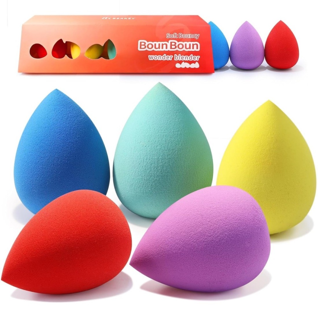 BEAKEY Makeup Sponge 5 Pcs Set LatexFree Boun Boun Beauty Sponge for Blending Makeup Sponges for Foundation Liquid Cream and Powder Blender for Enhanced Make Up Application Halloween Makeup Tools