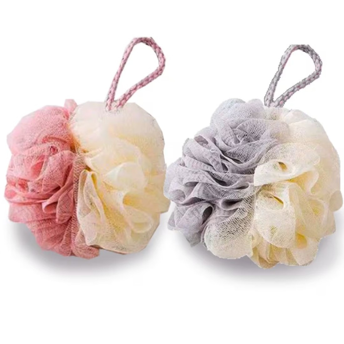 2 Packed Soft Bath Sponge With Shower Mesh Foaming Loofah Exfoliating Scrubber For Body And Face With Premium Multicolour Look
