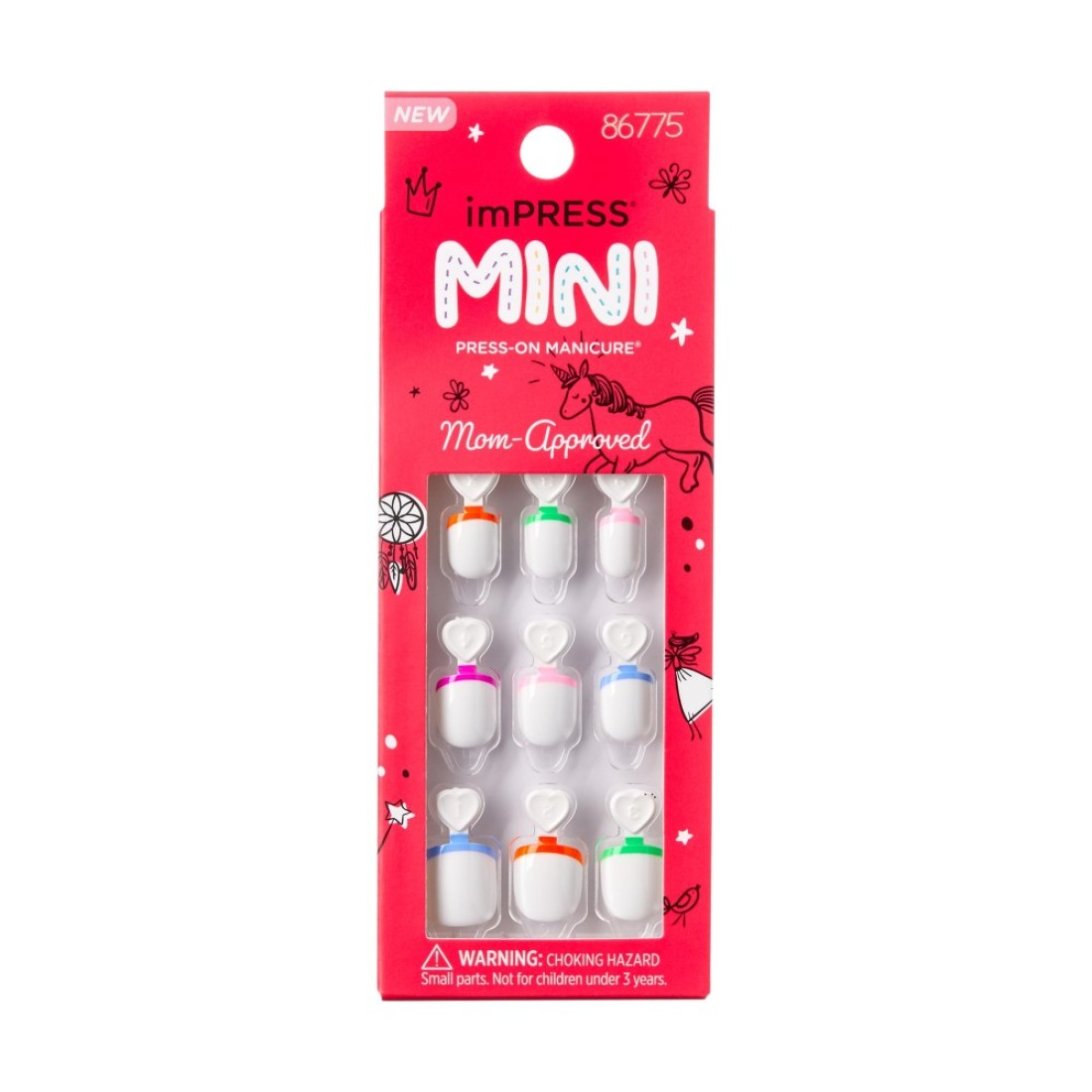 imPRESS KISS No Glue Mani Press On Nails Mini PressOn Manicure for Kids Dream Big Pink Kids Size Squoval Shape Includes 20 Fake Nails with Removable Application Tabs 1 Mini File