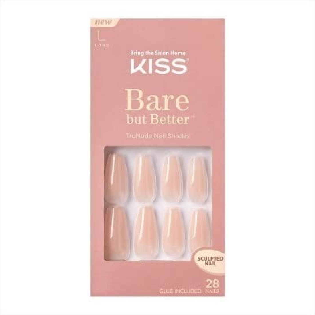 KISSBare but Better Press On Nails Nail glue included Nude Drama Nude Long Size Coffin Shape Includes 28 fake nails pink gel nail glue net wt 2g 7 oz mini file and manicure stick