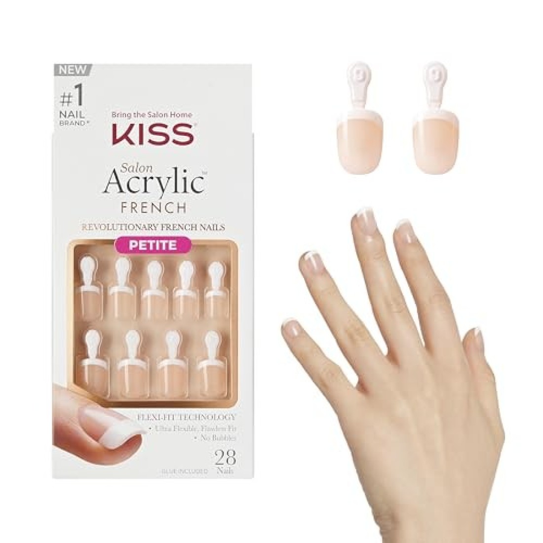 KISS Salon Acrylic PressOn Nails Nail glue included Crush Hour French Petite Size Squoval Shape Includes 28 Nails 2g Glue 1 Manicure Stick 1 Mini File