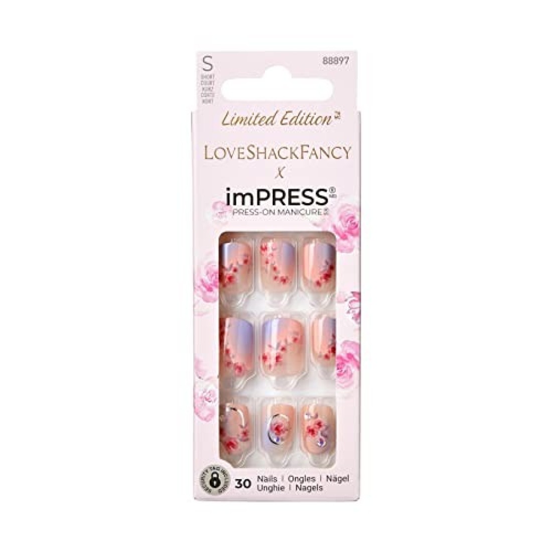 imPRESS KISS LoveShackFancy x PressOn Manicure Limited Edition Style Sunkissed Peach Short Square Pink PressOn Nails Includes Prep Pad Mini Nail File Cuticle Stick 30 Fake Nails