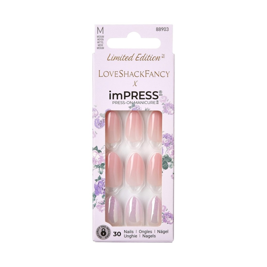 imPRESS KISS LoveShackFancy x PressOn Manicure Limited Edition Style Blushing Lavender Medium Almond Pink PressOn Nails Includes Prep Pad Mini Nail File Cuticle Stick 30 Fake Nails