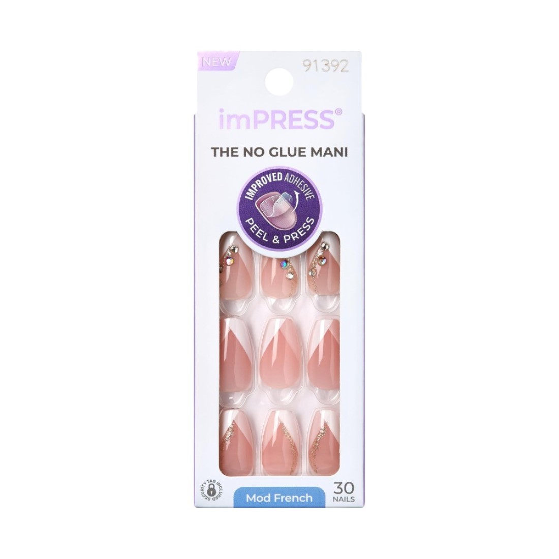 KISS imPRESS No Glue Mani PressOn Nails French Glimpse Light Neutral White Tip French Medium Size Coffin Shape Includes 30 Nails Prep Pad Instructions Sheet 1 Manicure Stick 1 Mini File