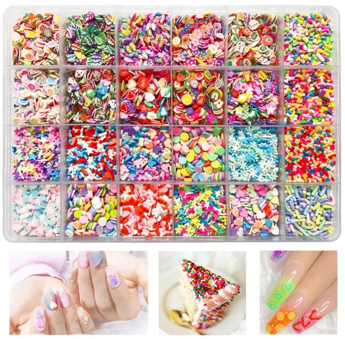 EHOPE Fake Sprinkles Fruit Nail Art Slices Clay Sprinkles Polymer Slices Faux Sprinkles DIY Nail Art Supplies Making Kit Decoration Arts Crafts for Nail Art and Cellphone Decorations (24 Styles)