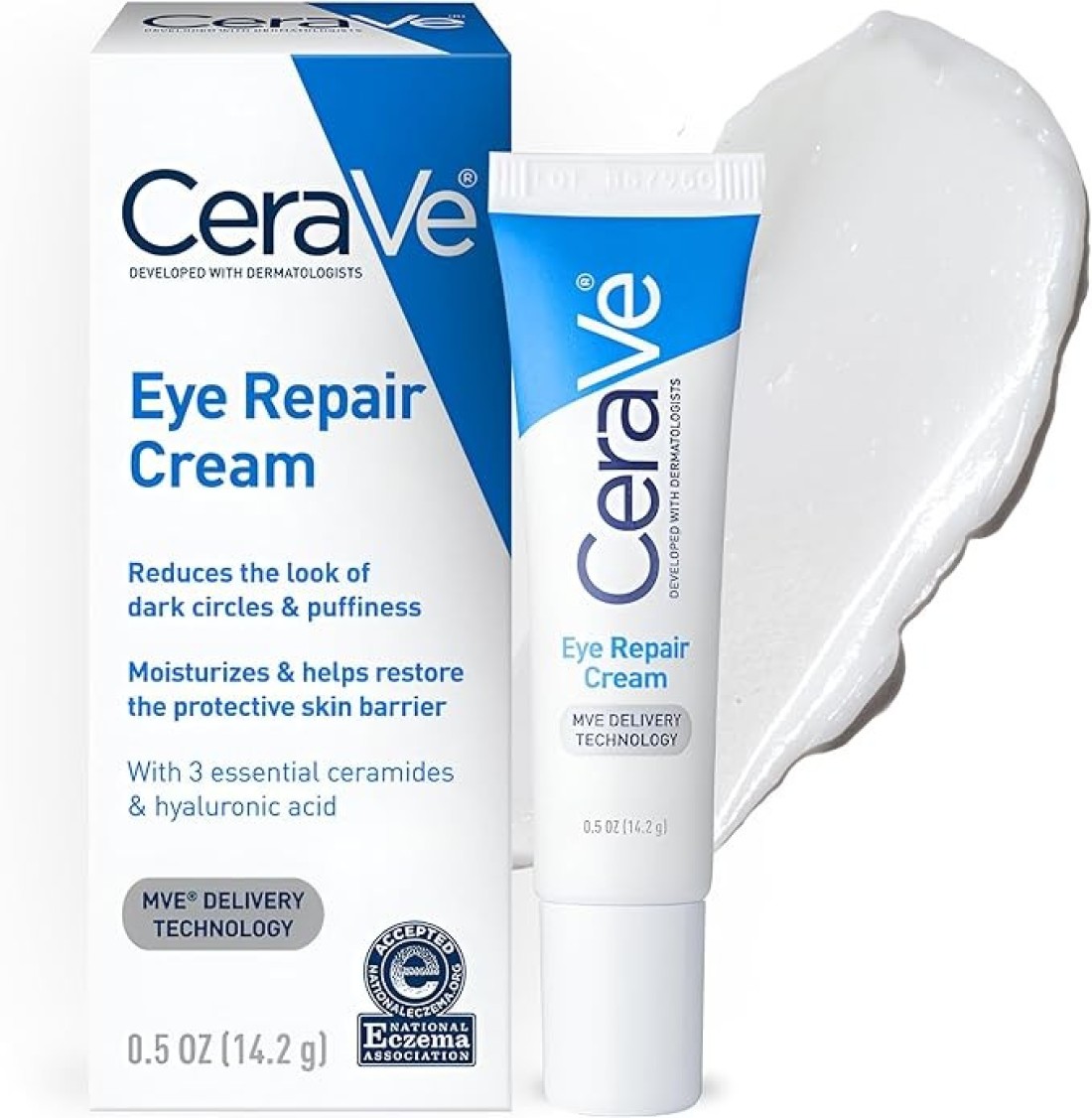 CeraVe Eye Repair Cream Under Eye Cream for Dark Circles and Puffiness Delicate Skin Under Eye Area with Hyaluronic acid and Ceramides Non-comedogenic, Fragrance Free 0.5Oz, 14 ML
