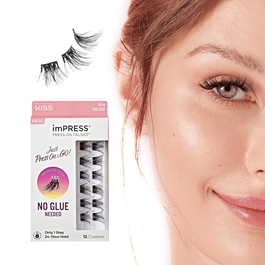 imPRESS KISS False Eyelashes Lash Clusters Falsies Bold Natural 12mm14mm Includes 12 pieces of prebonded lashes Contact Lens Friendly Easy to Apply Reusable Strip Lashes