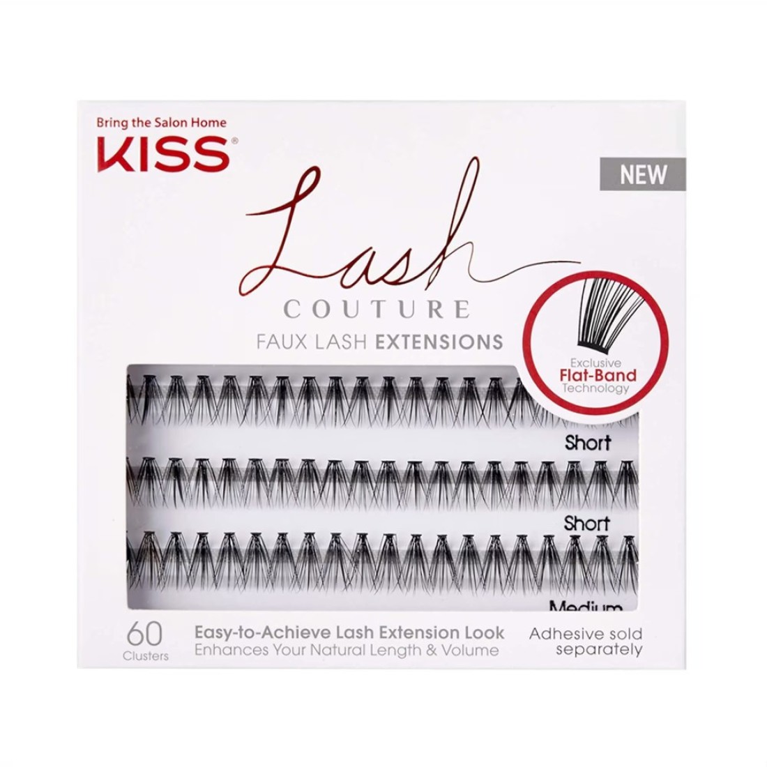 KISS Lash Couture Faux Mink Lash Extensions Style Venus Exclusive FlatBand Technology Short Medium Length 60 Individual Lash Clusters Glue On Lashes