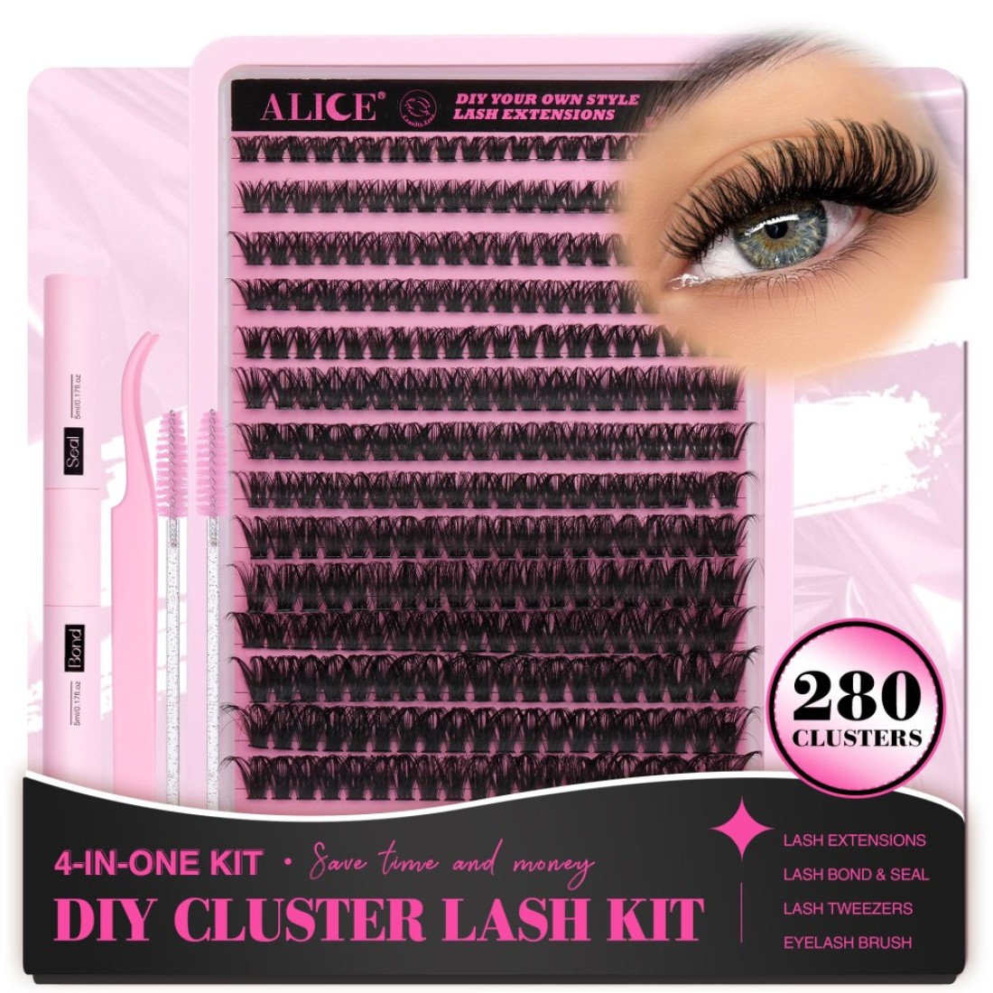 DIY Eyelash Extension Kit D Curl Fluffy Wispy Lash Clusters Individual Lashes Lash Extension Kit with Lash Bond and Seal Applicator Tool for Self Application at Home 80P280PcsMix1016mm007D