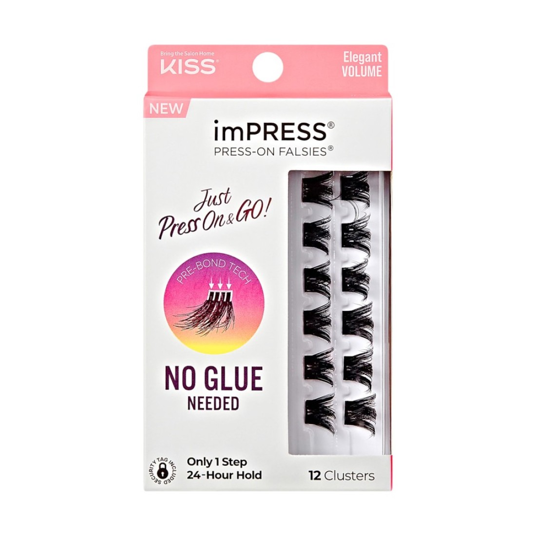 KISS imPRESS False Eyelashes Lash Clusters Falsies Elegant Volume 12mm14mm Includes 12 pieces of prebonded lashes Contact Lens Friendly Easy to Apply Reusable Strip Lashes
