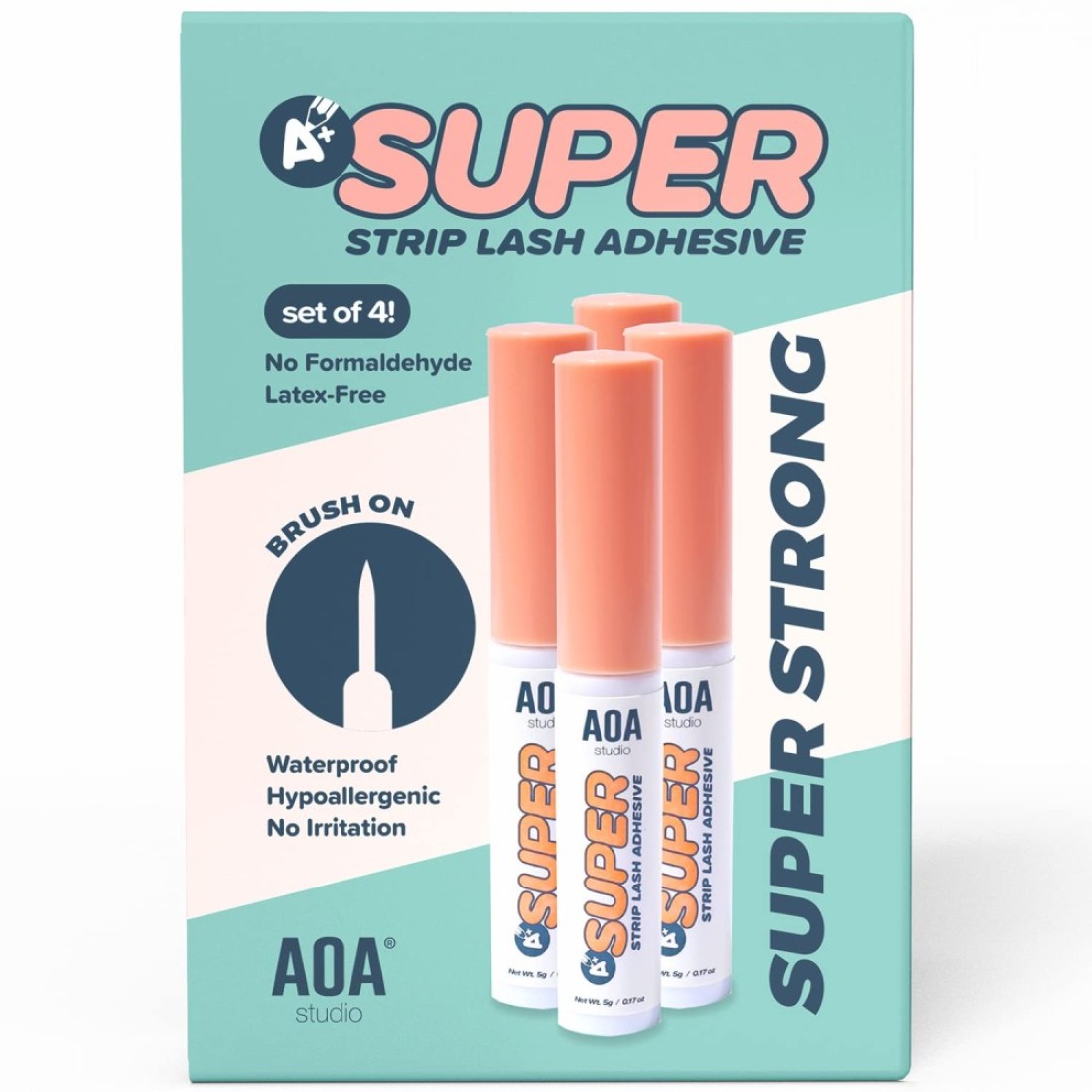 AOA Studio Eyelash Lash Glue Enhancers 4pcs Strip Lash Adhesive Strong Hold Water Proof Formula No Irritation Latex Free Long Lasing Quick Dry Eyelash adhesive 017oz Each 4 Pack Clear