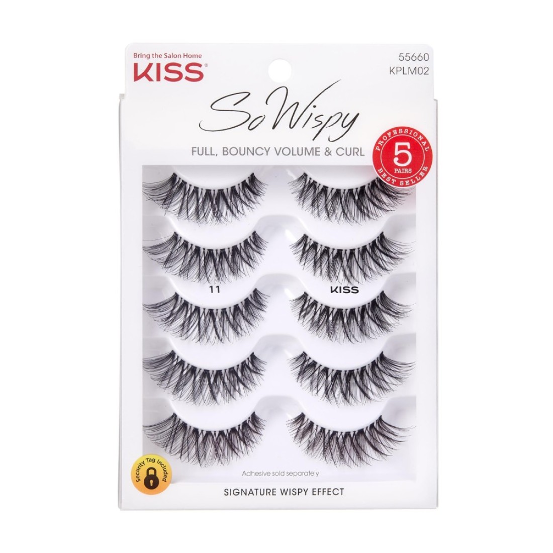 KISS So Wispy False Eyelashes Style 11 12 mm Includes 5 Pairs Of Lashes Contact Lens Friendly Easy to Apply Reusable Strip Lashes Glue On Mulitpack