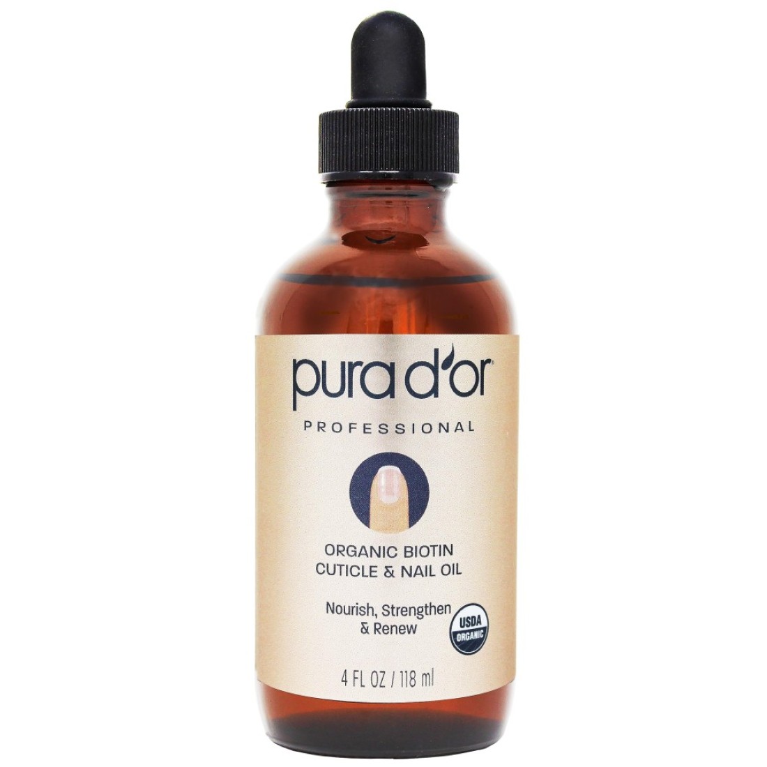 PURA DOROrganic Nail Cuticle Oil 4oz Enriched with Biotin Vitamin E Natural Ingredients Nourishing Treatment for Nail Growth Healthy Beds