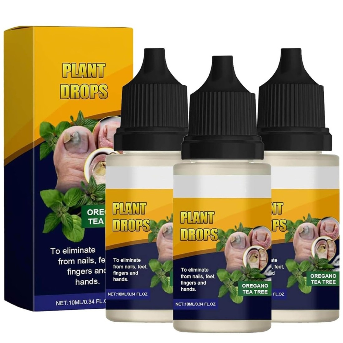 Plant Drops - Plant Drops for Nails Care, Oregano Tea Tree, Tea Tree and Oregano Oil for Toenail 10 ml/0.34 Fl.oz