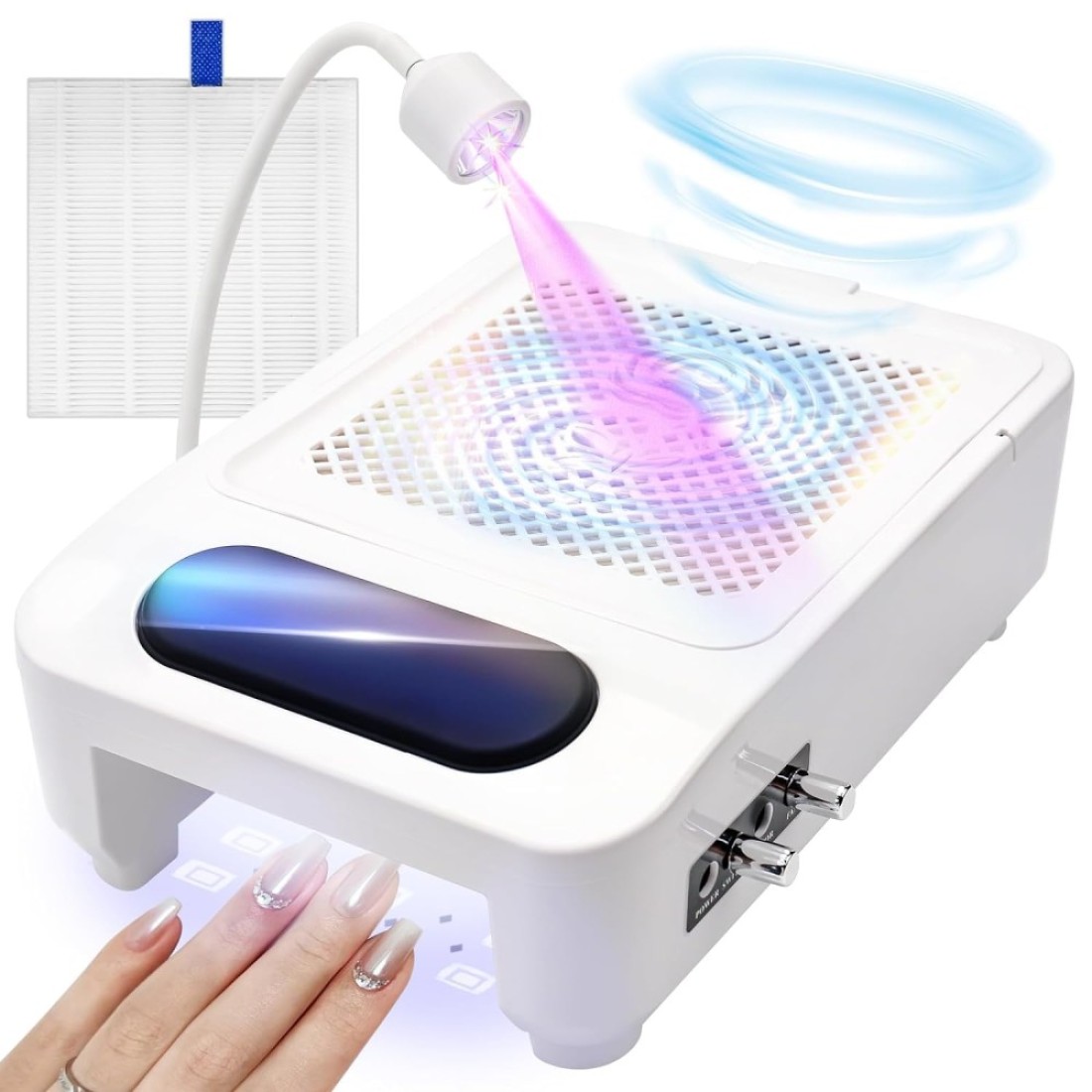Nail Dust Collector- 4 in 1 Nail Dust Collector for Acrylic Nails- Nail Drill 35000 RPM -Dust Collector -with Baking Lamp and Nail Lamp-GLHDDL-Suitable for Nail Salon and Home DIY (3 in 1)