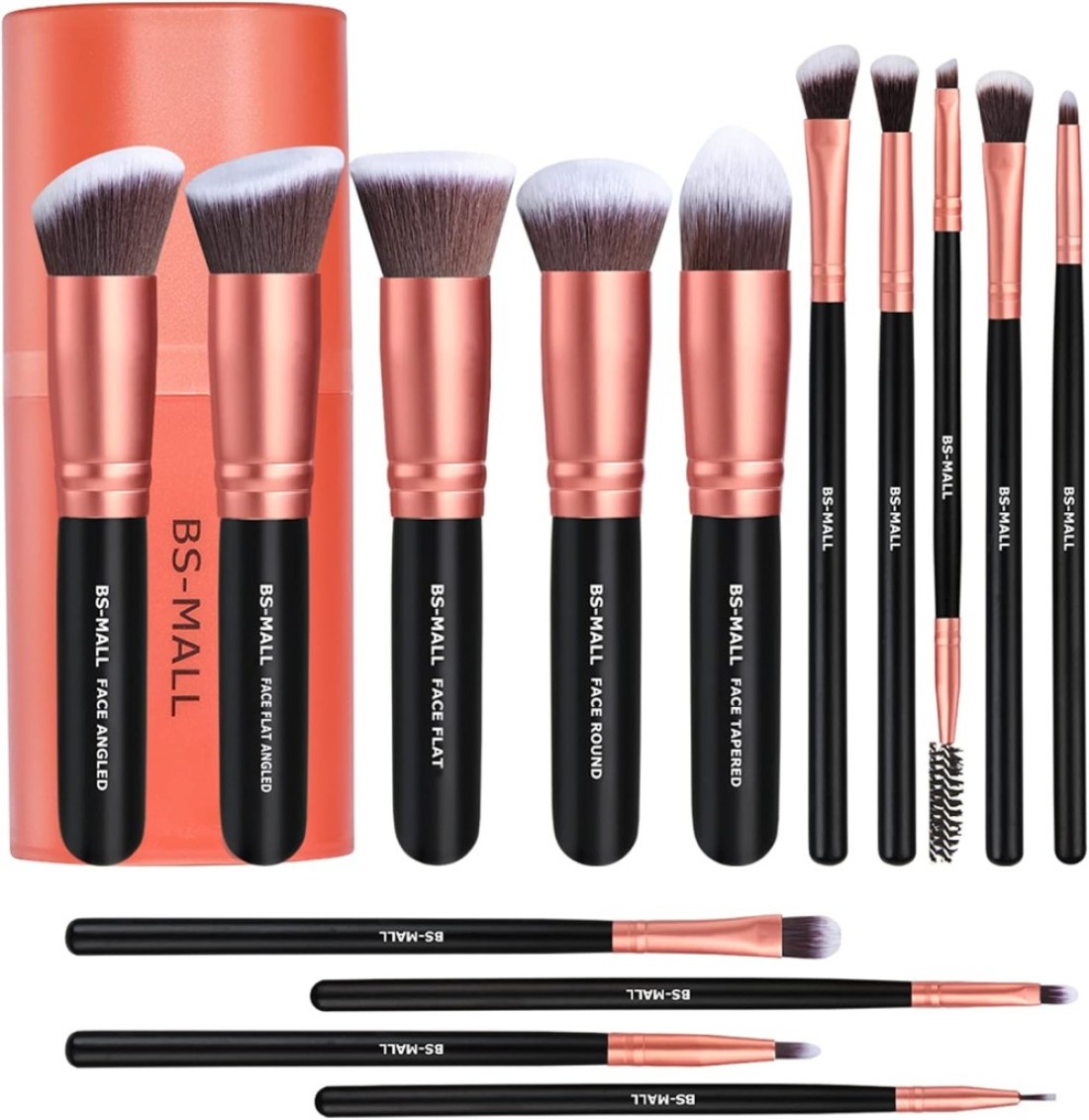 BS-MALL Makeup Brushes Premium Synthetic Foundation Powder Concealers Eye Shadows Makeup 14 Pcs Brush Set Rose Golden