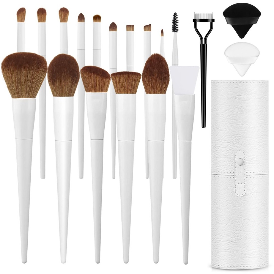 Makeup Brushes With Case 20PCs Professional Makeup Brush Set Foundation Powder Eyeshadow Brush Set Eyebrow Concealer Contour Travel Brushes Kit with Holder 2 Powder PuffWhite