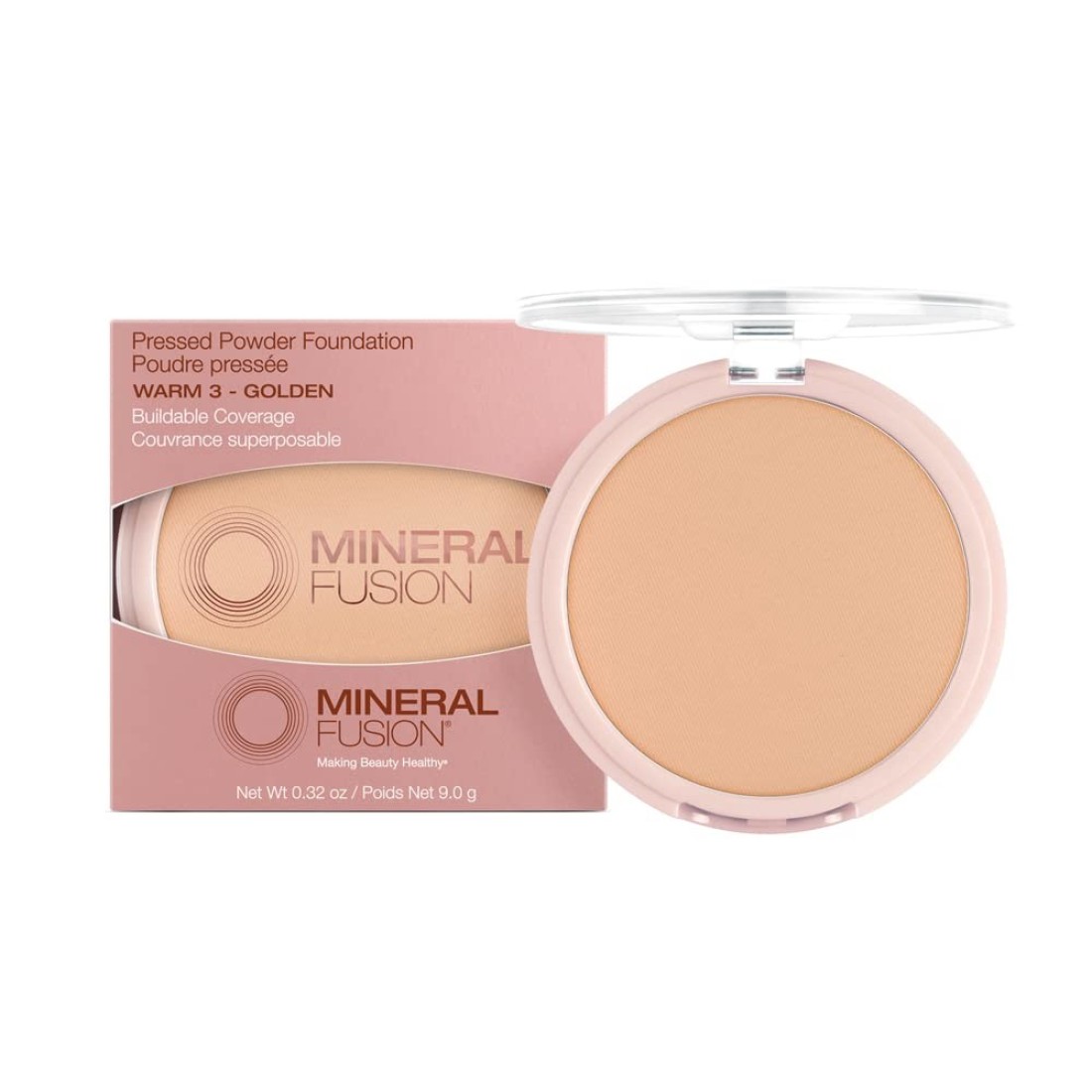 Mineral Fusion Pressed Powder Foundation Warm 3 MedTan Skin wYellowish Undertones Age Defying Foundation Makeup with Matte Finish Talc Free Face Powder Hypoallergenic CrueltyFree 032 Oz
