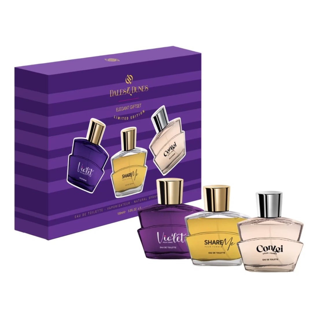 Dales &amp; Dunes Elegant Giftset Limited Edition Vio&#39;let Share Me Conlei Eau De Toilette For Women 100ml Pack of 3