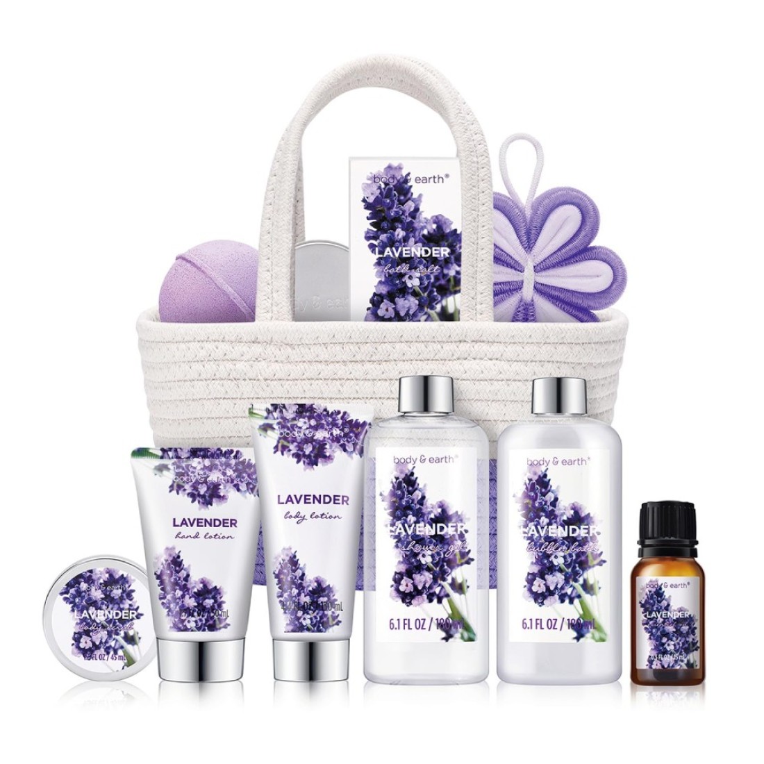 Spa Gift Baskets for Women Body Earth 11pcs Lavender Gift Sets with Bubble Bath Shower Gel Body Lotion Birthday Gifts for Women Spa Kit for Mom Gifts Purple Gifts