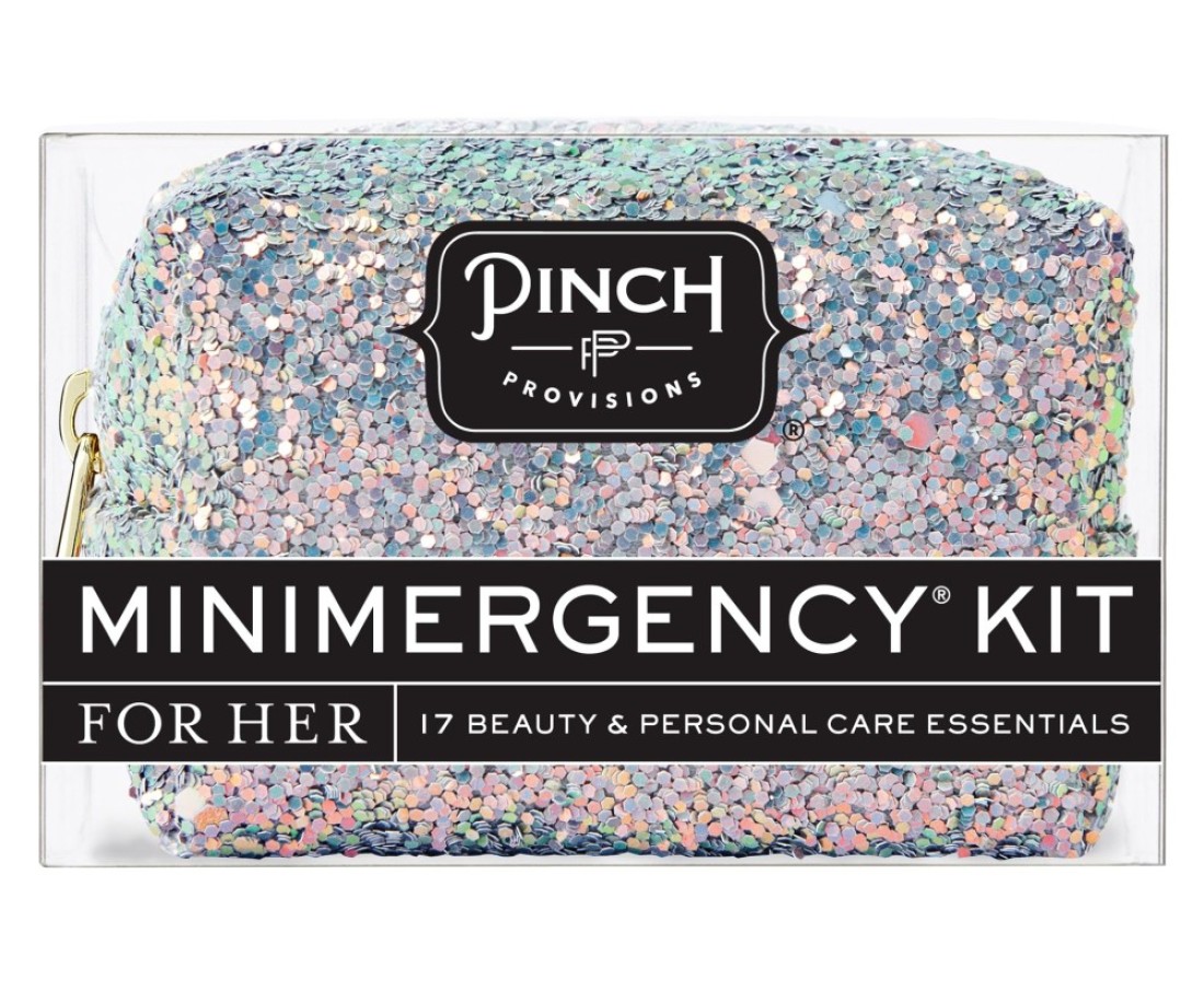 Pinch Provisions Moonstone Glitter Minimergency Kit Includes 17 TravelSized Cosmetic Essentials Convenient for Purses Emergency Beauty Accessories Gifts for Holidays Birthdays