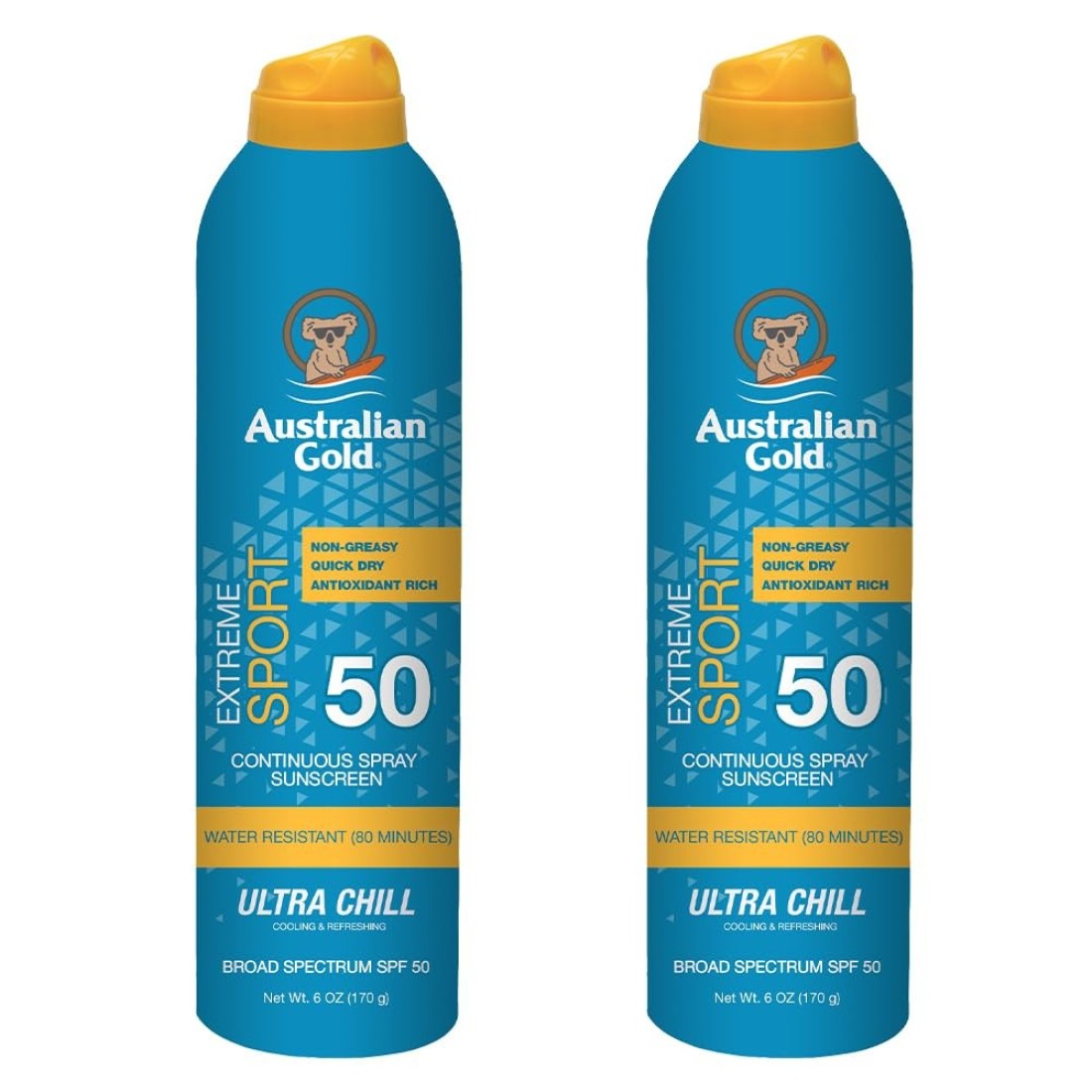 Australian Gold Extreme Sport Continuous Spray Sunscreen SPF 50 Broad SpectrumSweat Water ResistantNonGreasyOxybenzone FreeCruelty Free Sport New Coastal Breeze 6 Oz 2 Pack